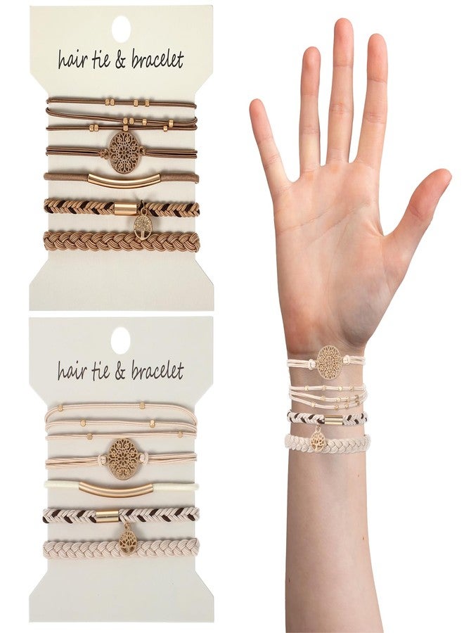 Yolev 10 Pcs Hair Tie Bracelets for Women Boho Hair Ties for Thin Hair 5 Styles No Damage Ponytail Holders Elastic Hair Bands Light Coffee Colors Braided Hair Ties Bracelet Hair Ties Boho Hair Accessories - Image 1